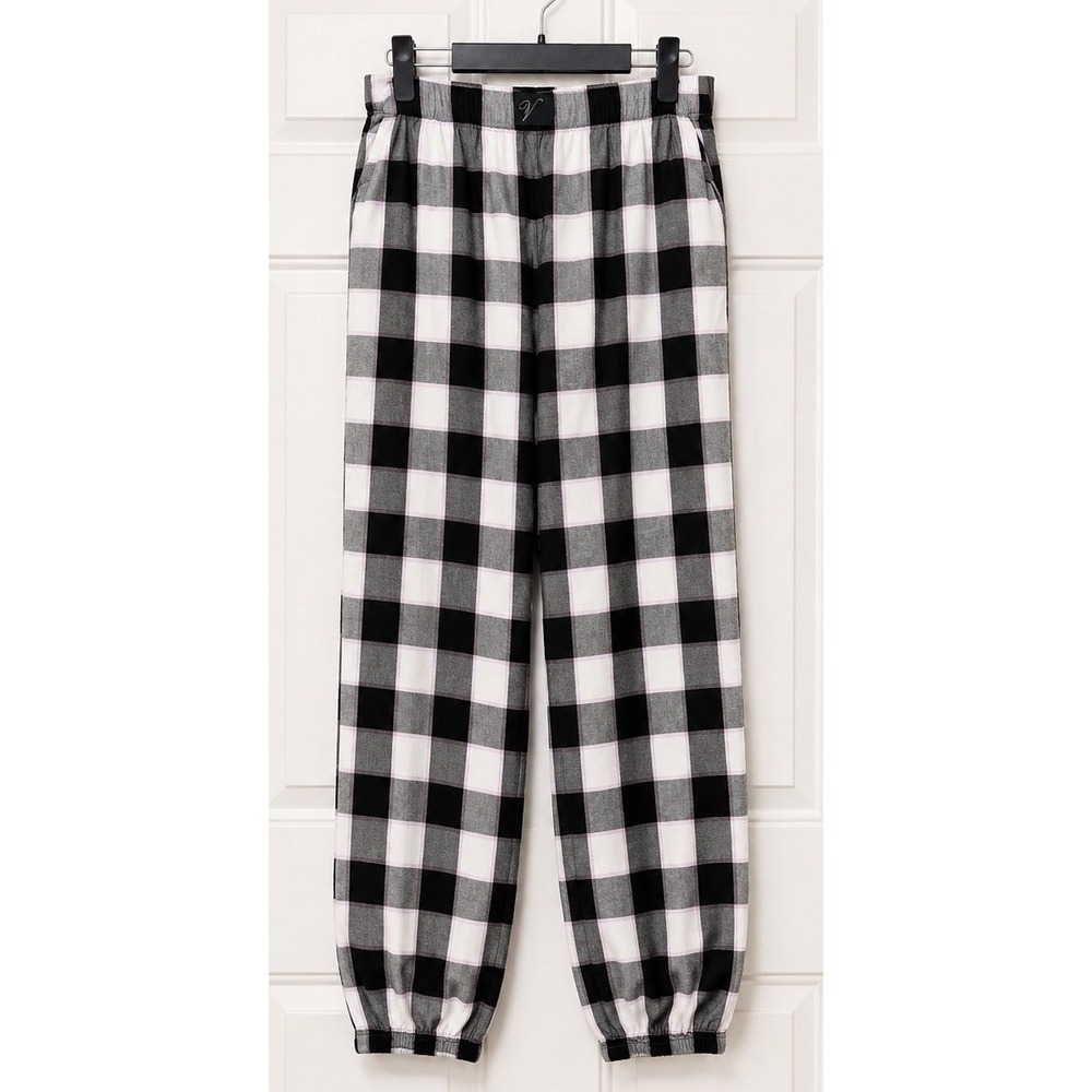 Victoria's Secret Plaid Pajama Jogger Pants Black White Pink Lurex S 817435-QGX